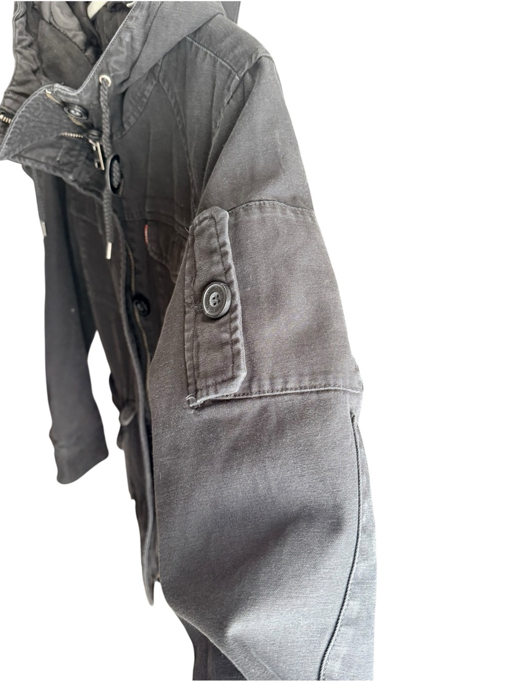 Levi’s Black Hooded Utility Field Jacket Women’s L Military Cargo - Picture 4 of 12